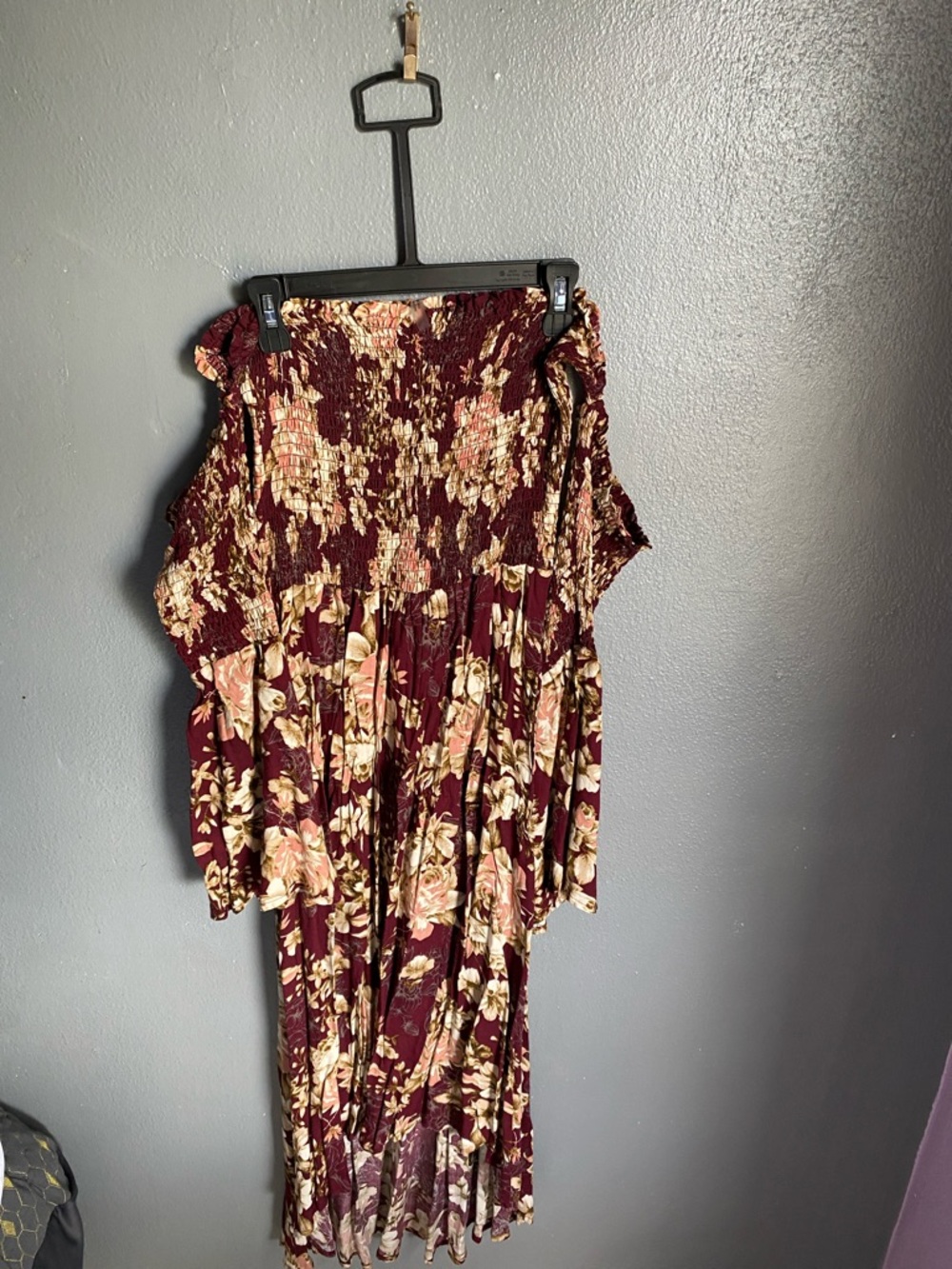 On The Road Burgundy Floral Smocked Maxi Dress